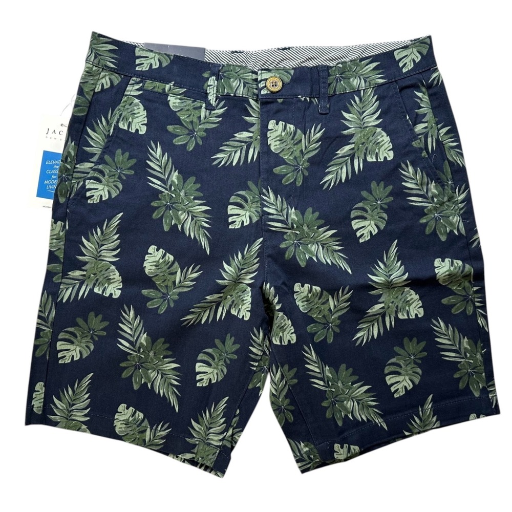 JACHS NY Navy Blue & Green Palm Leaf Stretch Twill Bleecker Shorts Men's 29 NEW